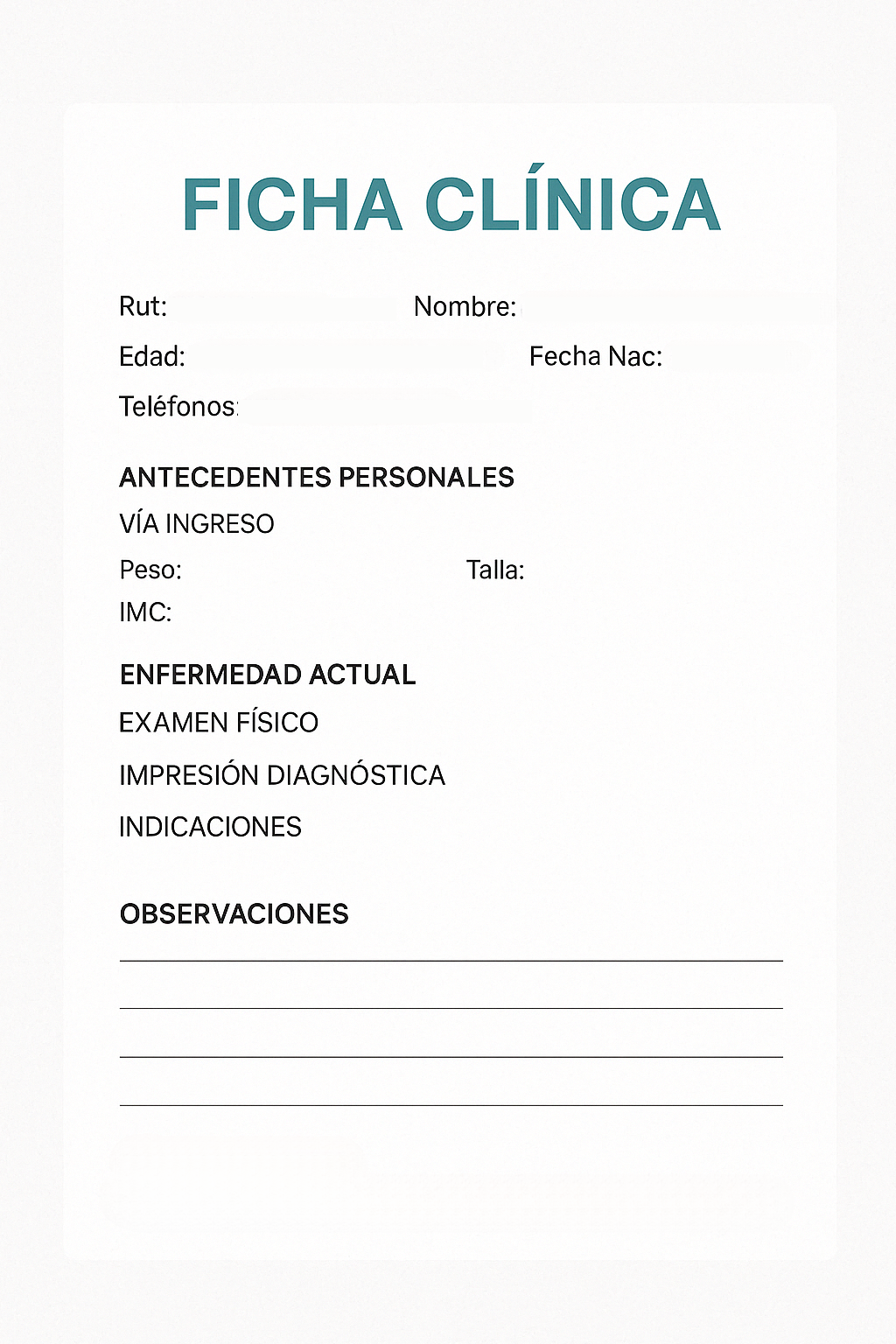 Ejemplo de ficha clínica